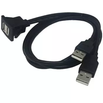 New 1M Dual USB 2.0 Male to Female Dashboard Flush/Mount/Socket Extension Lead Cord