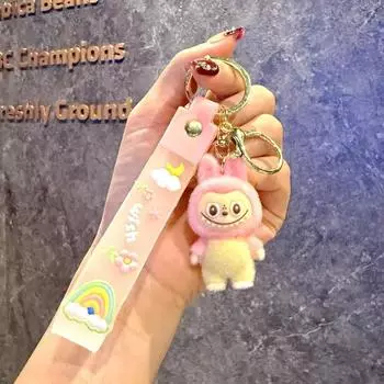 New 1Pc Labubu Kawaii Sheep Keychain Cartoon Cartoon Three-dimensional Doll Students Schoolbag Pendant Car Key Chain Gifts for Children