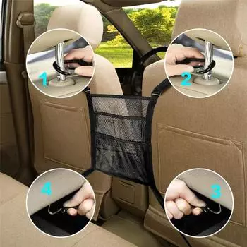 New 1pcs Car front and rear seat isolation storage integrated net pet isolation car rear convenient storage bag with hooks чёрный