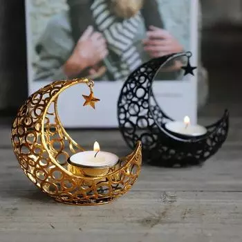 New 1Pcs Vintage New Ramadan Kareem Metal Candlestick Eid Mubarak Decoration Light Luxury Wedding Muslim Party Eid Al AdhaGift