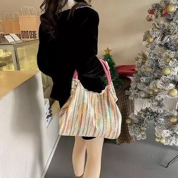 Новинка 2023 года, холщовая сумка в радужную полоску, универсальная, вместительная сумка через плечо, уникальная модная сумка через плечо для поездок на работу