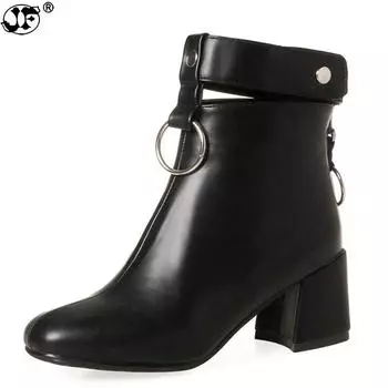 New 2024 Autumn Ankle Boots Female Fashion Zip Motorcycle Boots Women Leather Rubber Boots Ladies High Heels Shoes Woman 455 3 чёрный