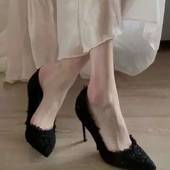 New 2024 Autumn Pointed Toe Thin High Heels Woman Black Shallow Pumps Single Shoes for Women Fashion Large Size Casual Shoes 35