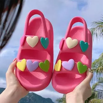 New 2024 Cute Double Band Heart Design Sandals Women Thick Sole EVA Slippers Slides Outdoor Beach Sandals Summer Casual Shoes 36-37 бежевый