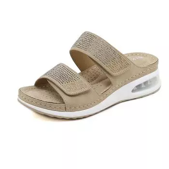 Новинка 2024 года, европейские и американские повседневные босоножки большого размера с прошивкой на танкетке, удобные, со стразами, SKT 36 розовый