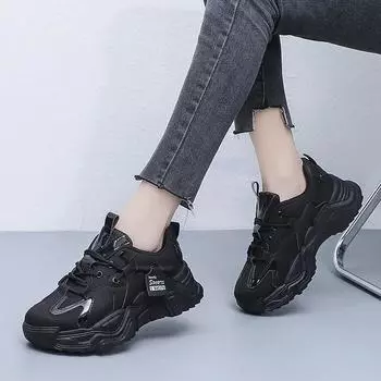 New 2024 Summer Women s Running Shoes Korean Style Casual Sports Shoes Thick Sole Breathable Upper For Students 35 чёрный