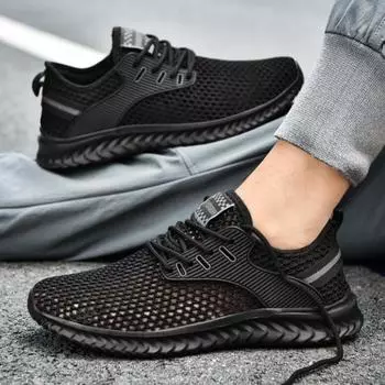 New 2024 White Men s Sneakers High Quality Shoes For Men Mesh Breathable Summer Casual Walking Sneaker Tenis 39 чёрный