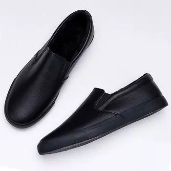 New 2024 Winter Shoes Men Loafers Soft All Black Shoes Warm Plush Flat Mens Casual Shoes Slip-on Male Footwear A4040 39 чёрный