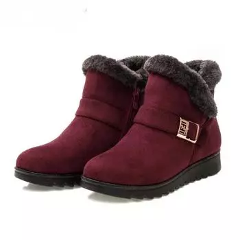New 2024 women winter boots suede ankle snow boots Female warm fur plush insole comfortable botas mujer flat shoes woman 44 35 чёрный