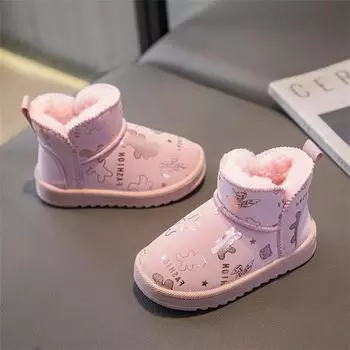 New 2025 Baby Girl Shoes Winter Kids Snow Boots Plus Velvet Thickening Waterproof Non-slip Ankle Boots 19(insole 13.5cm)