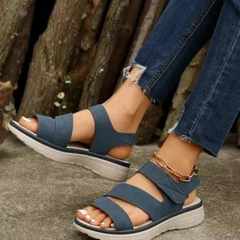 New 2025 European and American sandals women s casual and light large size retro wedge heel comfortable sandals 36 чёрный