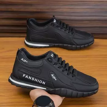 New 2025 spring leather men s shoes casual shoes lightweight non-slip versatile sports shoes fashionable one-pedal tooling shoes 39 чёрный