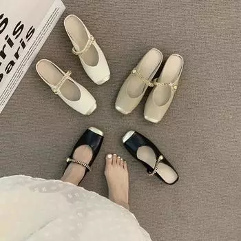 New 2025 temperament square head metal sandals French summer outer wear bag head half slippers women s Muller flat bottom versatile 35 чёрный