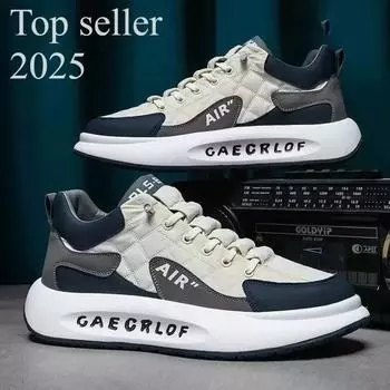 New 2025 Trend Men s Vulcanize Shoes Thick Platform Sneakers Stylish Athletic Shoes for Men Leisure Casual Flats Sports Footwear 42 бежевый
