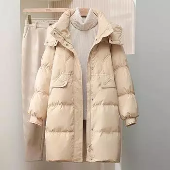 New 2025 Winter Down Jacket Medium and Long Women s Thin Hooded Fashion Thickened White Duck Down Jacket Trendy Brand S