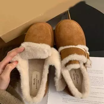 New 2025 Winter Women Shoes Casual Flats Women Moccasins Soft Loafers Fashion Thick Heel Warm Plush Slip on Female Cotton Shoes 35