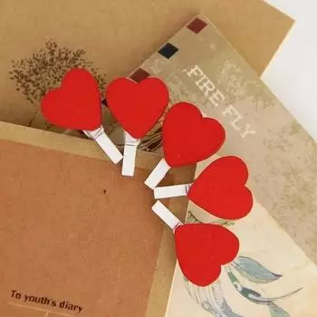 New 20 PCS Mini Office Supplies Craft Clips Love Wood Clothespins DIY Handmade Decoration Party Wooden Nail Craft Paper Clips