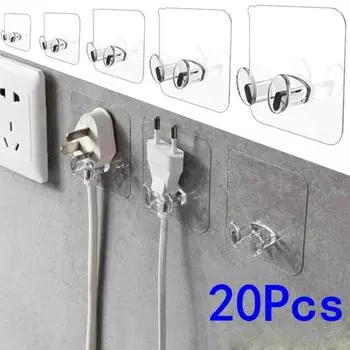 New 20 Pcs Wall Storage Hook Punch-free Power Plug Socket Holder Kitchen Stealth Hook Wall Adhesive Hanger Bathroom