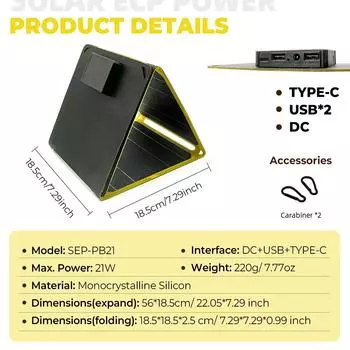 New 21W Foldable Solar Panel Outdoor Powerful Flexible Portable Cell Phone Charging 9V USB Interface A C Cells Power Banks 5V