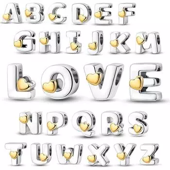 Новый 26 AZ Алфавит Бусина S925 Стерлингового Серебра Сердце ЛЮБОВЬ Письмо Шарм Подходит Оригинальный Браслет CZ Циркон Бисер Ювелирные Изделия