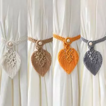 New 2/1PC Curtain Tieback Bohemian Braided Macrame Curtain Tieback Wooden Bead Rope Simple Tassel Leaf Home Living Room Decor 1 piece