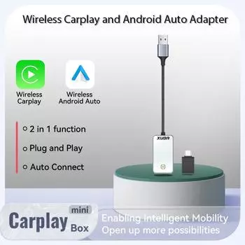 New 2 In1 Carplay& Android Auto Glass Mirror Mini Carplay Box Wired to Wireless Carplay Adapter for USB/Type C Plug & Play