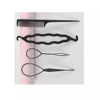 New 2 Sets Black Plastic Hair Styling DIY Bun Maker Tool French Braid Tail Clip Set