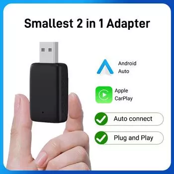 NEW 2in1 Mini Wireless Carplay Adapter And Android Auto Wireless Adapter Wired to Wireless Plug And Play For 99% OEM Cars