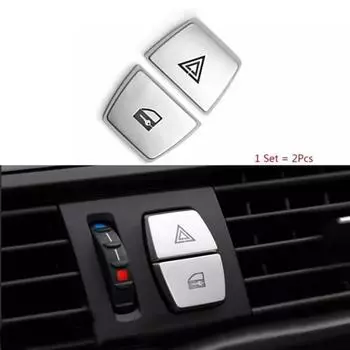 New 2Pcs Car Warning Light Button Cover Interior Trims For BMW 5 6 7 Series Silver