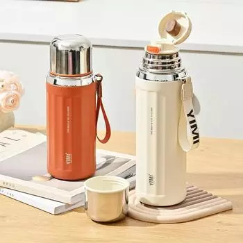 New 316 Stainless Steel Roman Column Vacuum Flask thermos Bottle Outdoor Portable Coffee and Water Separation Cup for Car 530ml белый