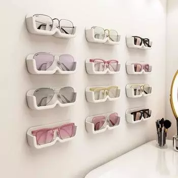 New 3-1PC High End Glass Display Cabinet Glasses Storage Box Wall Mounted Perforated Free Sunglasses Storage Rack Home Tidying 1PC прозрачный