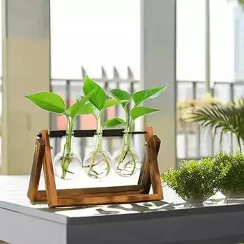 New 3 Bottles Wooden Stand Flower Vase Planter Ins Style Garden Office Hydroponic Decor Retro Plants Pot With Wooden Support