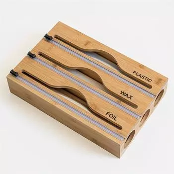 New 3 In 1 Bamboo Wrap Dispenser Storage For Aluminum Foil With Cutter Cling Film Holder Kitchen Accessories Organizer жёлтый