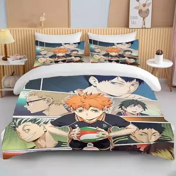 New 3d Haikyuu Bedding Sets Cartoon Quilt Bed Cover Anime Duvet Cover Pillow Case Sets Adult Children Bedding Sets Home Textiles EU Twin 135x200cm