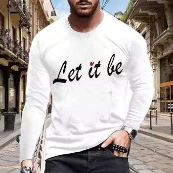 Новые мужские футболки с 3D-печатью букв, футболки с длинным рукавом, повседневные свитера с круглым вырезом, мужская одежда больших размеров XS чёрный