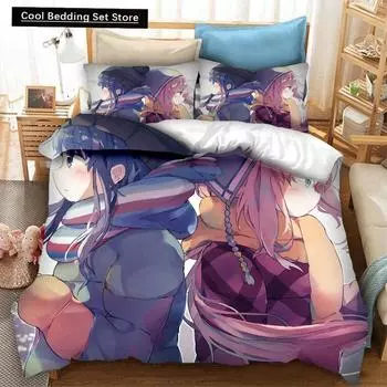 New 3D Print Anime Yuru Camp Bedding Set Duvet Covers Pillowcases 2/3 Piece Comforter Bedding Sets Bedclothes Bed Home Textiles EU single(135x200cm)