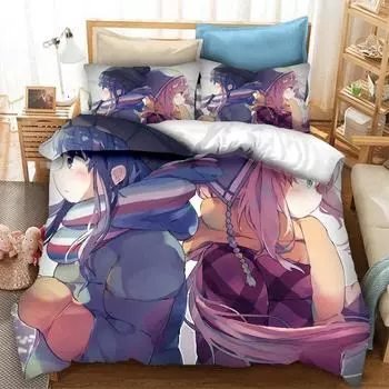New 3D Print Anime Yuru Camp Bedding Set Duvet Covers Pillowcases 2/3 Piece Comforter Bedding Sets Bedclothes Bed Home Textiles EU Twin 135x200cm