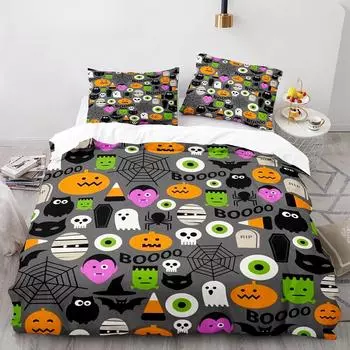 New 3D Print Halloween Boo Cartoon Bedding Set,Duvet Cover Bed Set Quilt Cover Pillowcase,King Queen Twin Size Boys Girls Adults EU Twin 135x200cm