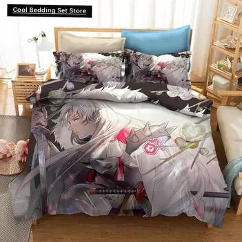 New 3D Printed Anime Inuyasha Duvet Cover Sesshoumaru Bedding Set Double Twin Full Queen King Adult Kids Bedclothes Quilt Cover EU single(135x200cm)