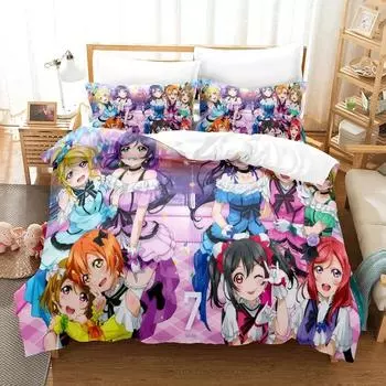 New 3D Printed Love Live Bedding Set Pillowcase Anime Duvet Cover Double Twin Full Queen King Adult Kids Bedclothes Quilt Cover 70x133cm 2pcs