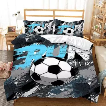 New 3D Soccer Bedding Set Popular Football Soft Microfiber Bed Linen with Pillowcase Queen King Single Size Duvet Cover Sets Eu Single135x200cm