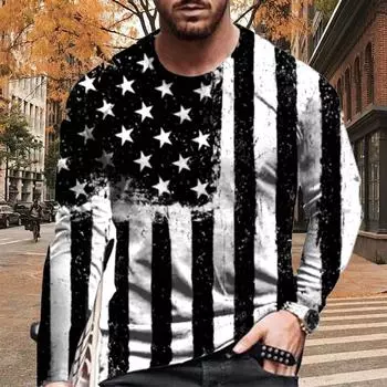 Новые мужские футболки с принтом в полоску 3D, футболки с длинным рукавом, повседневные свитера с круглым вырезом, мужская одежда больших размеров XS белый