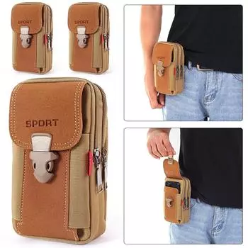 new 3Pcs Men Canvas Waist Bag Phone Purse Zipper Belt Bum Pouch (Style 1 Khaki)