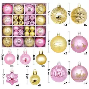 New 44pcs Christmas ball, painted special-shaped 3-6cm electroplated ball, plastic ball, Christmas decorations