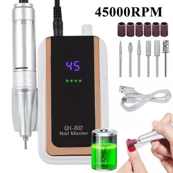 New 45000RPM Rechargeable Nail Drill Machine Low Noise Polisher for Nail Salon Tools