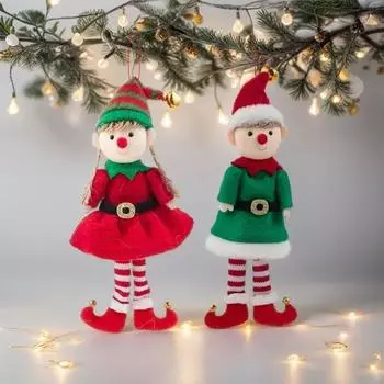 New 4/2/1PC Christmas Elves Stuffed Plush Dolls Hanging Ornaments Xmas tree Decor cute Boy Girl Elf Pendant Kids Gifts New Year 1PC