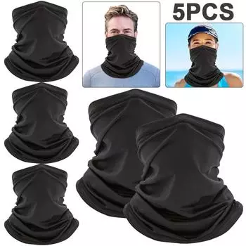 NEW 5Pcs Cycling Pure Face Cover Riding Sunscreen Scarf Outdoor (Black)