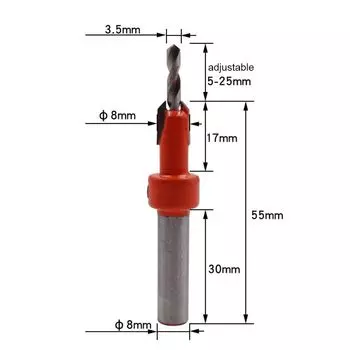 New 8mm Shank DIY Countersunk Drill Woodworking Tool Countersink Drills Drill Bit 3.5x8mm