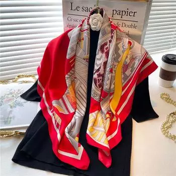 New 90*90cm Scarf Chroma Saw Puzzle Silk Scarf Women Luxury Shawl Fashion Wrap Soft Neckerchife Hairband Ribbon Foulard Headband 90X90cm