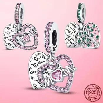 New 925 Silver Heart & Mum Dangle Charms fit Women Original Bracelet Necklace 925 Silver Jewelry Mother s Day Gift